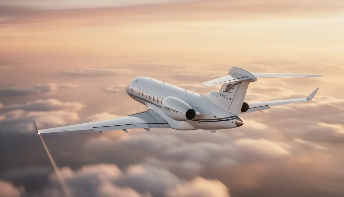 A sleek private jet is parked on a tarmac, showcasing the luxury and style of private aviation. The aircraft's polished exterior reflects the light, embodying the high-end lifestyle associated with jetset magazine and the world of affluent travelers.