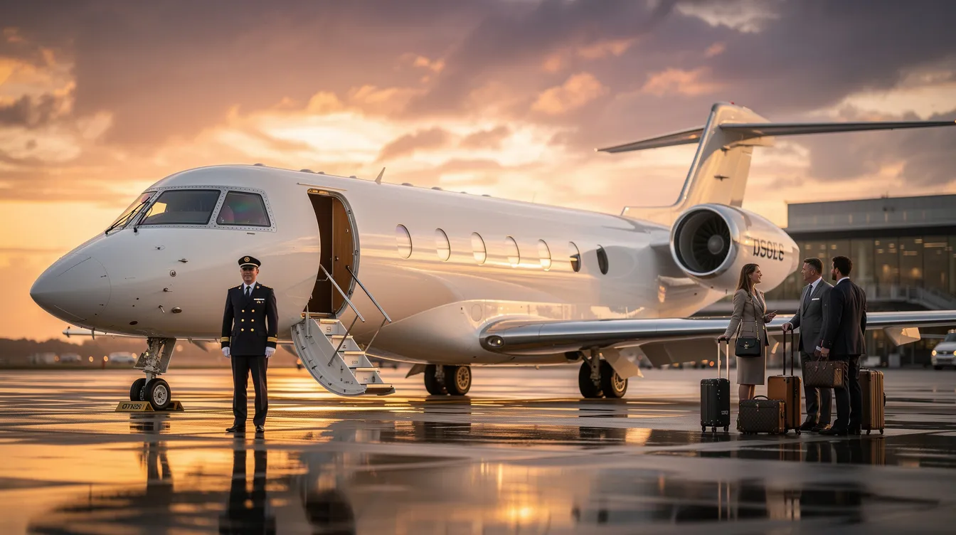 The image showcases a sleek private aircraft on the tarmac, ready for charter flights in Alaska. It emphasizes the flexibility and customization options available for travelers, allowing them to meet their specific needs and schedule their flights from Anchorage.