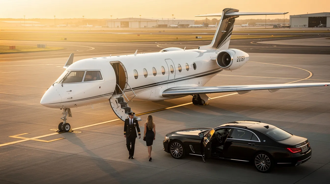 The image depicts a sleek private jet from the airx fleet, showcasing the luxury and comfort associated with private aviation. Passengers are seen enjoying a great flying experience, highlighting the commitment to safety and excellence in service provided by airx operated flights.