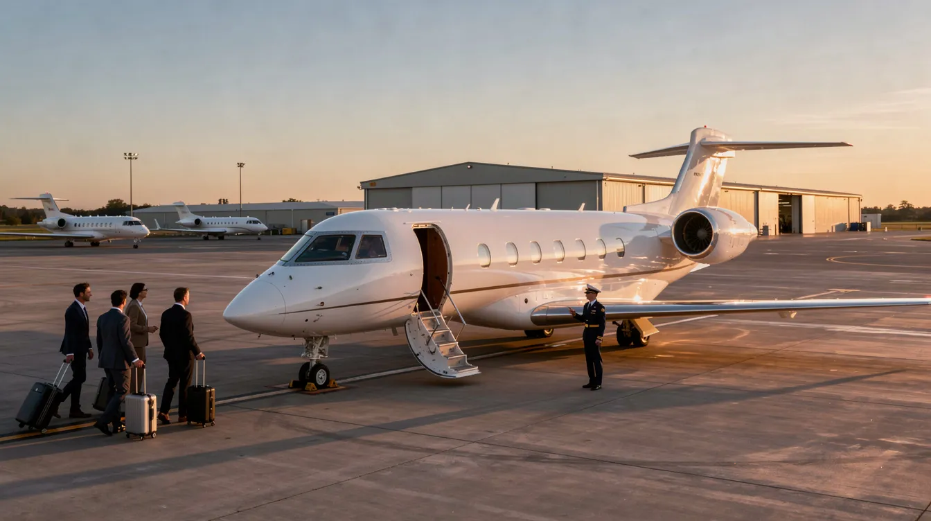 A private jet charter flight is taking off towards Puerto Vallarta, showcasing a sleek aircraft against a clear blue sky. This image captures the luxury of private aviation, highlighting the convenience and personalized service offered to travelers heading to Mexico's stunning Pacific coast.