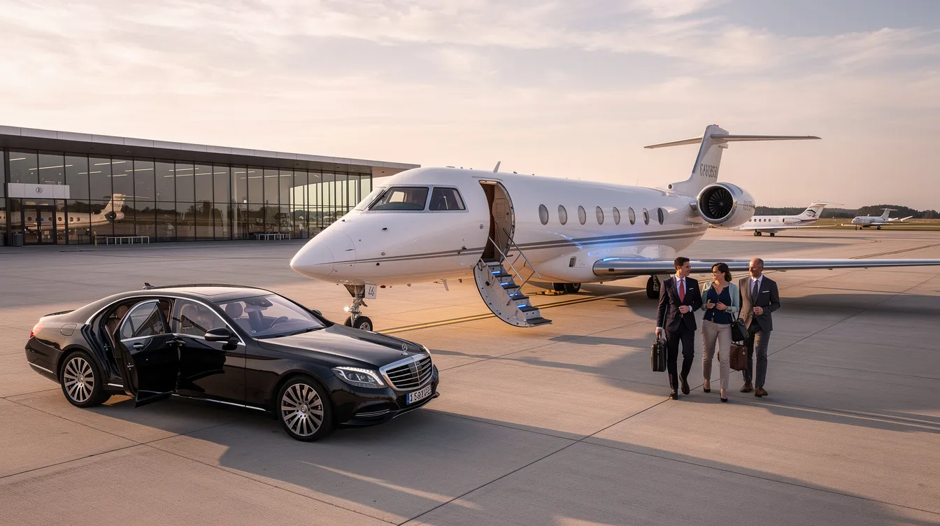 The image depicts a busy scene at Scottsdale Airport, showcasing private jets and aircraft rental services catering to business travelers and corporate executives. The airport, located in the city of Scottsdale, Arizona, features modern facilities and easy access for international arrivals, making it an ideal choice for both leisure and business aviation needs.