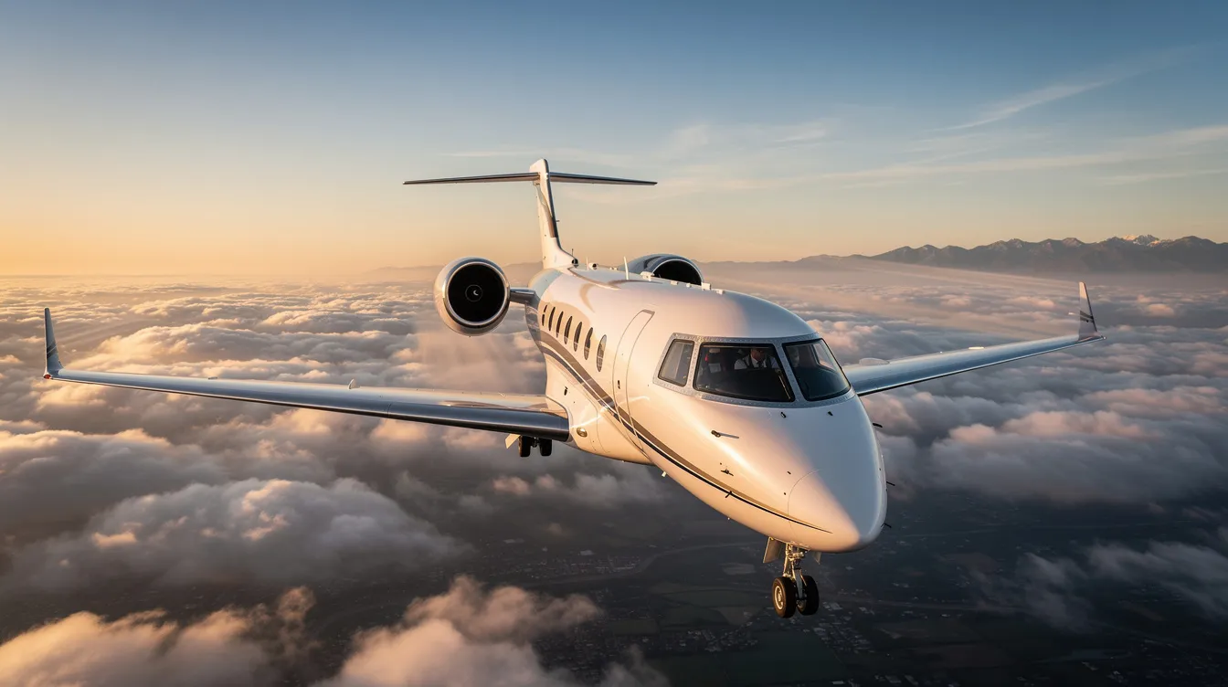 The image depicts a sleek private jet parked at a luxurious airport, ready for exclusive private jet travel to Asia. Its modern design and world-class services highlight the convenience and luxury of flying private, offering direct access to bustling cities and cultural landmarks across the continent.