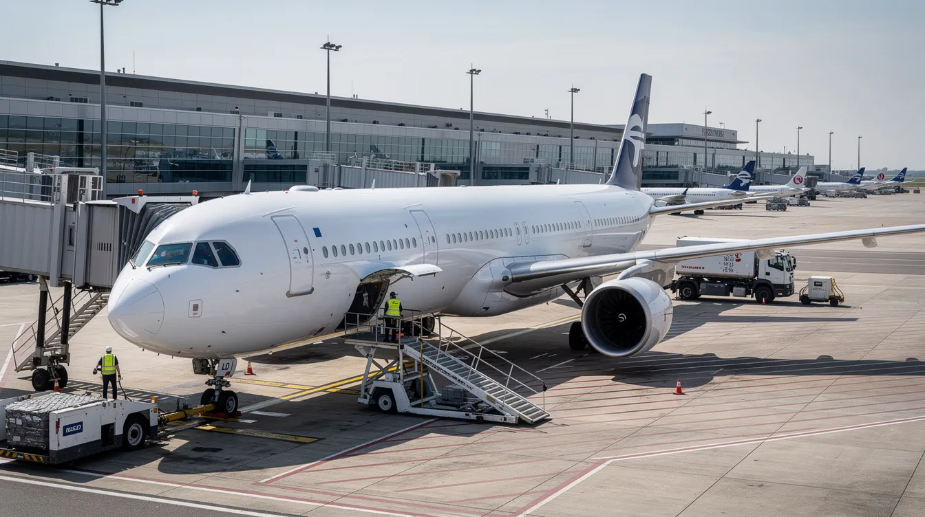 The image shows a commercial passenger aircraft parked at a busy international airport terminal, with passengers and airline staff moving around, highlighting the vibrant activity of the airline industry. This scene reflects the operations of both government owned airlines and private companies as they serve numerous international destinations.