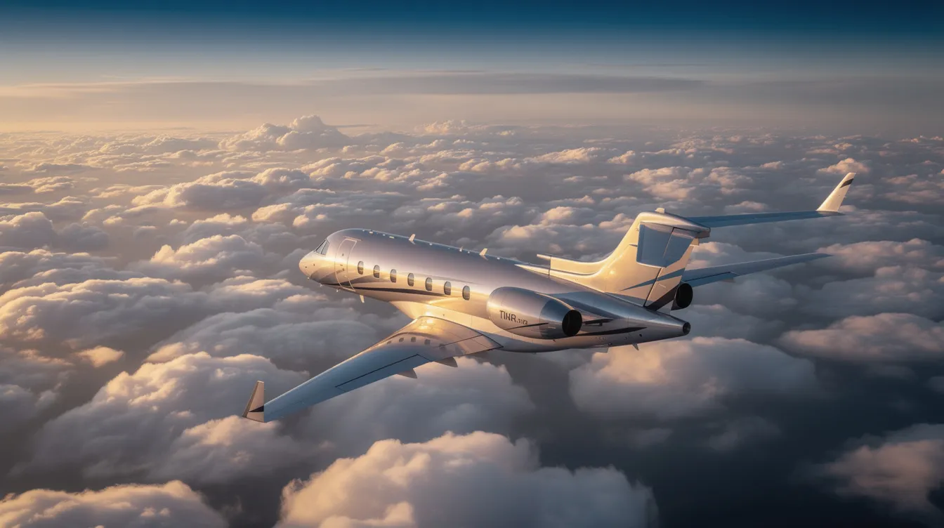 A midsize business jet soars gracefully above a blanket of fluffy white clouds, showcasing the sleek design typical of private jets. This image captures the essence of private aviation, highlighting the luxury and efficiency associated with aircraft ownership, while hinting at the substantial operating costs that come with maintaining such an aircraft.