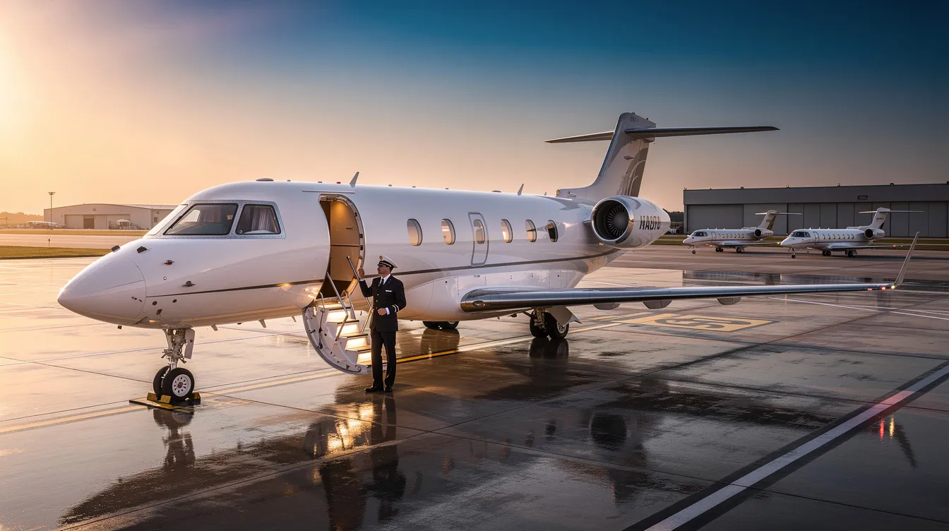The image showcases a sleek large cabin aircraft designed for private aviation, emphasizing its impressive flight range and top speed capabilities. This state-of-the-art jet represents the pinnacle of business aviation, capable of flying extensive distances while maintaining efficiency and comfort for passengers.