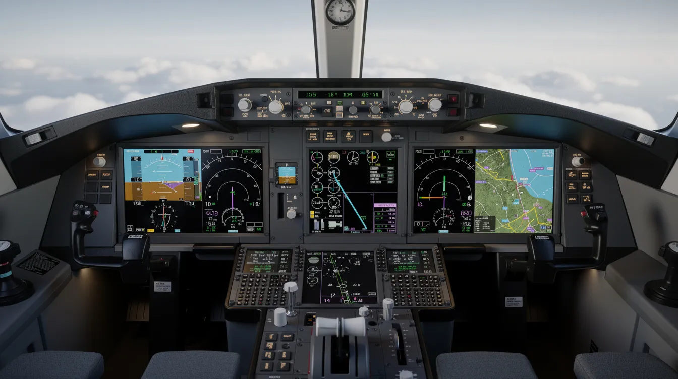 The image features a modern glass cockpit of a single engine piston aircraft, showcasing digital displays that provide essential navigation and engine instruments. The sleek design highlights advanced avionics options, enhancing the flying experience for pilots and ensuring efficient flight training programs.