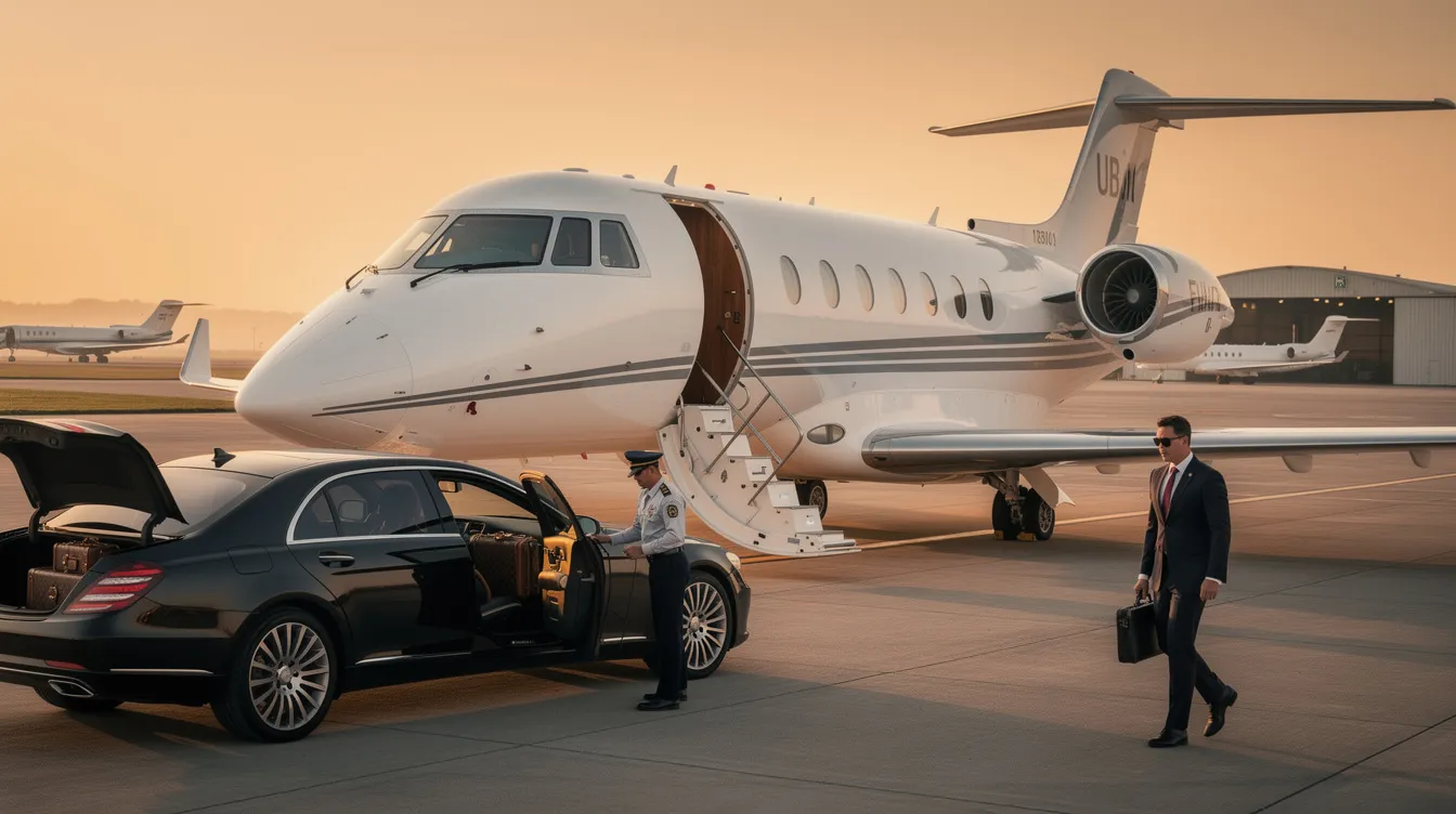 An elegant private aircraft is parked on the tarmac, ready for takeoff, symbolizing the luxurious experience of private aviation. The image captures the essence of dream summer trips, showcasing Southern Sky Aviation's commitment to exceptional service and maintenance for unforgettable flights.