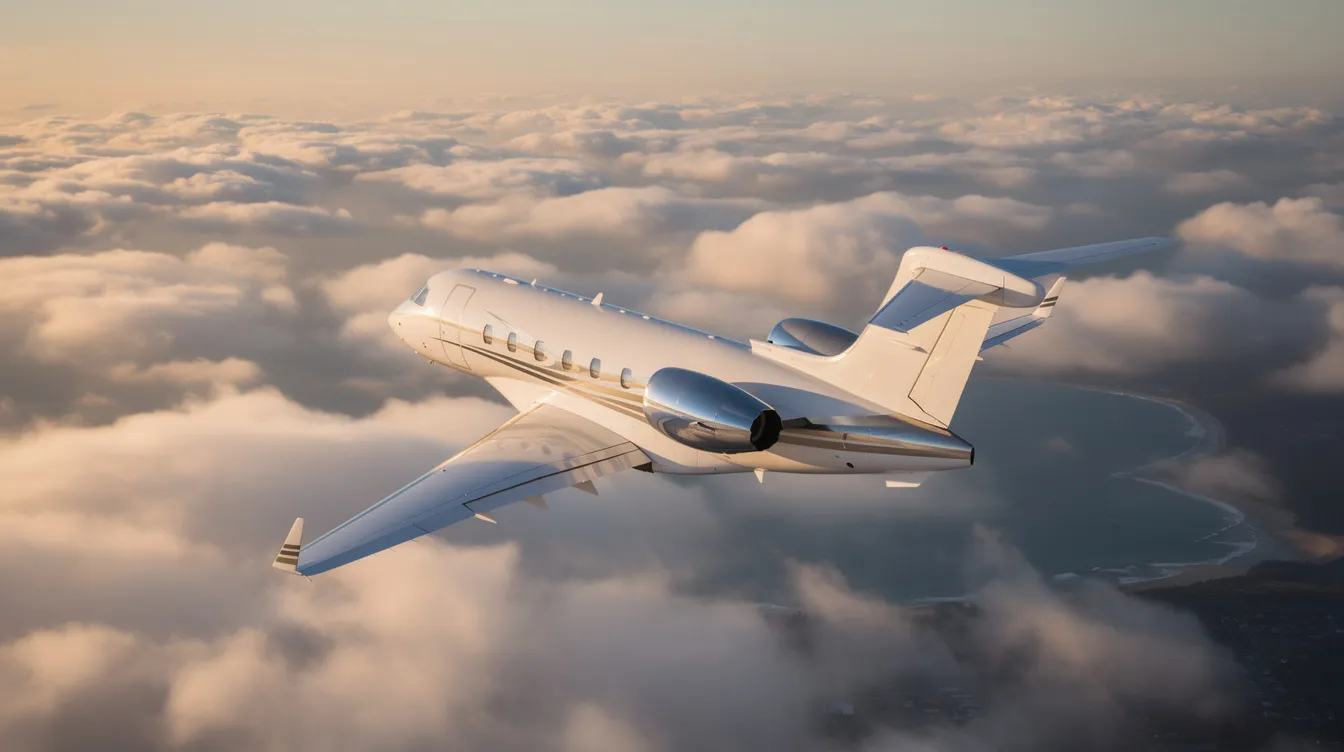 The image depicts a sleek private jet parked at a luxurious airport, ready for private jet travelers to embark on their journey to Tel Aviv, Israel. The spacious cabin is designed for comfort, making it an ideal choice for both business and leisure travelers seeking an exclusive flying experience.
