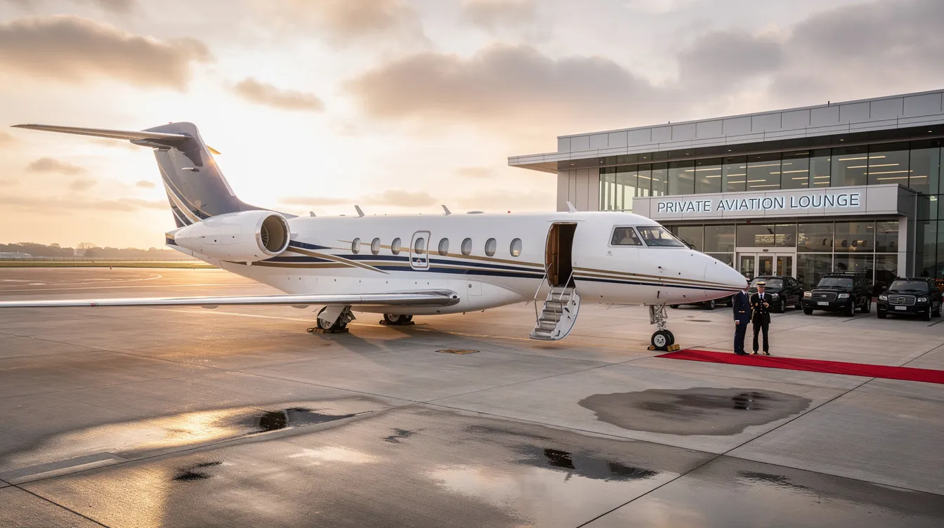 The image depicts a Bombardier Challenger 604 jet on a runway at Naples Airport, reflecting the private aviation industry and its operations. In the background, emergency personnel respond to a plane crash incident involving dual engine failure, highlighting the importance of safety and training in aviation.