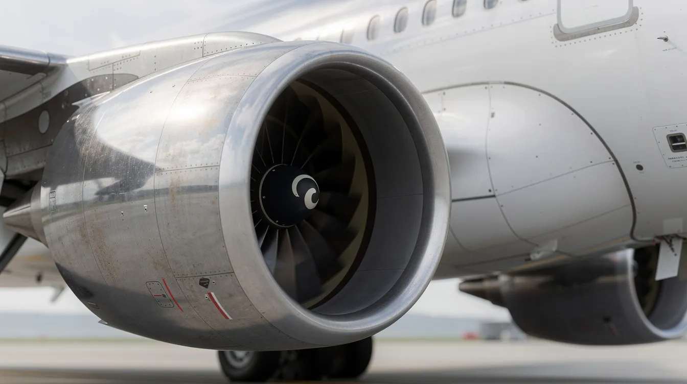 The image shows a close-up view of a turbofan jet engine mounted on the fuselage of an aircraft, highlighting its smooth curves and advanced design. This engine, known for its economical fuel burn and reduced engine noise, is part of the Hawker 1000 series, which is designed to enhance passenger comfort and maximize range.