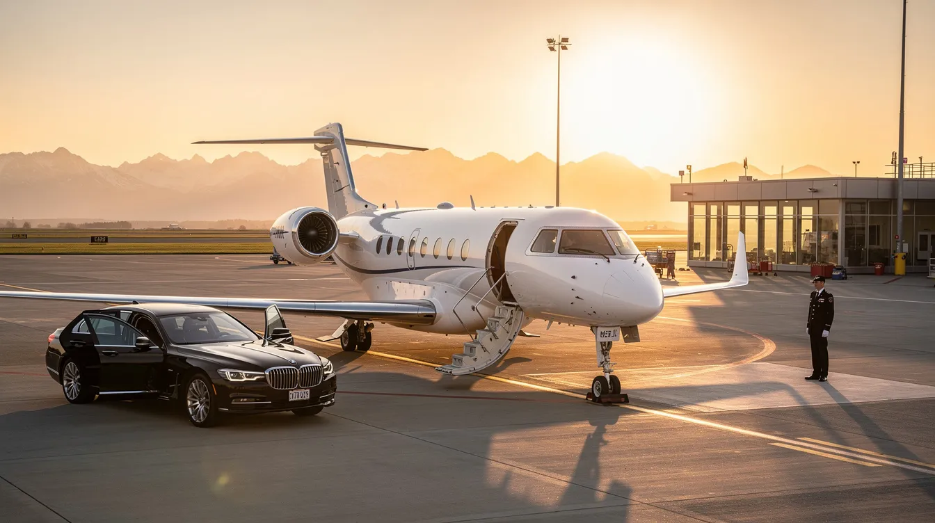 The image depicts a nearly empty plane interior, showcasing spacious seats and a calm atmosphere, with flight attendants preparing for the upcoming trip. The scene captures the essence of private aviation, emphasizing the comfort and exclusivity often associated with ghost flights and luxury travel.
