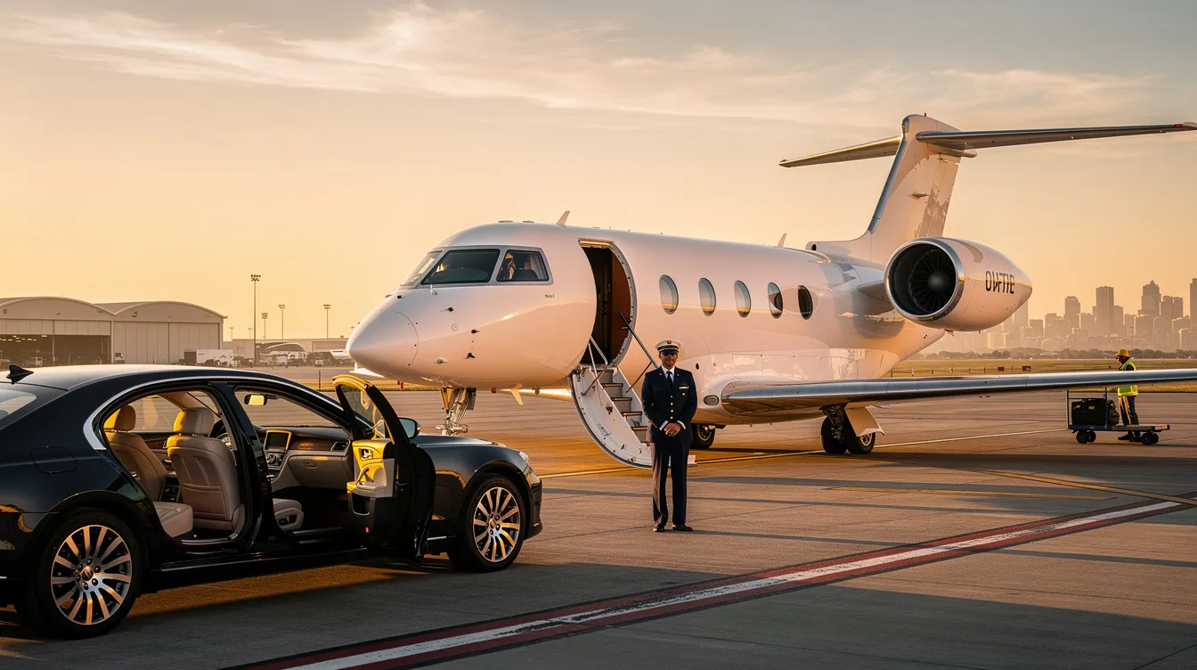 The image depicts a Bombardier Learjet 40XR, showcasing its spacious cabin designed for six passengers with a forward club four configuration and two forward-facing seats. The aircraft is highlighted for its aerodynamic design, economical fuel consumption, and advanced Honeywell Primus 1000 avionics, making it an ideal choice in the competitive private jet market.