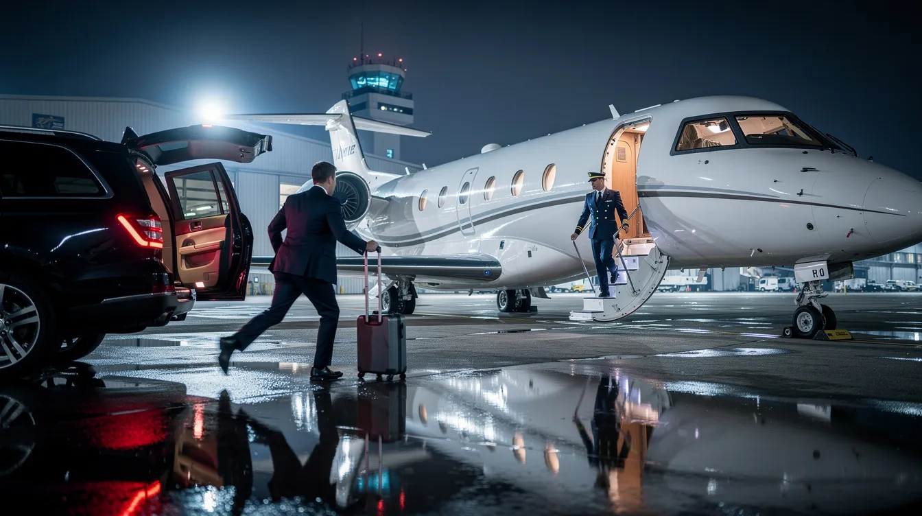 An image depicting an emergency private jet charter scene, showcasing a sleek private jet on a runway, ready for rapid deployment to transport patients and medical personnel to critical locations. The aircraft is surrounded by medical supplies and equipment, emphasizing its vital role in emergency response situations, such as natural disasters or humanitarian efforts.