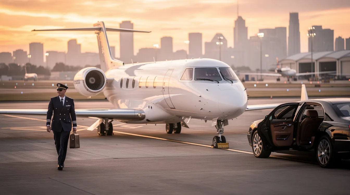 The image showcases a luxurious private jet, representing the world of private aviation and private jet charter services. It highlights the comfort and exclusivity of flying, emphasizing the flexibility and reliability that clients can expect when booking a charter flight for their journey.