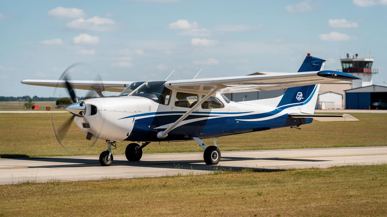 The image features a sleek Cessna airplane, specifically a Cessna TTX, positioned against a clear blue sky, showcasing its elegant design and modern features. This aircraft is available for sale, appealing to aviation enthusiasts and potential customers looking for a reliable flying experience.