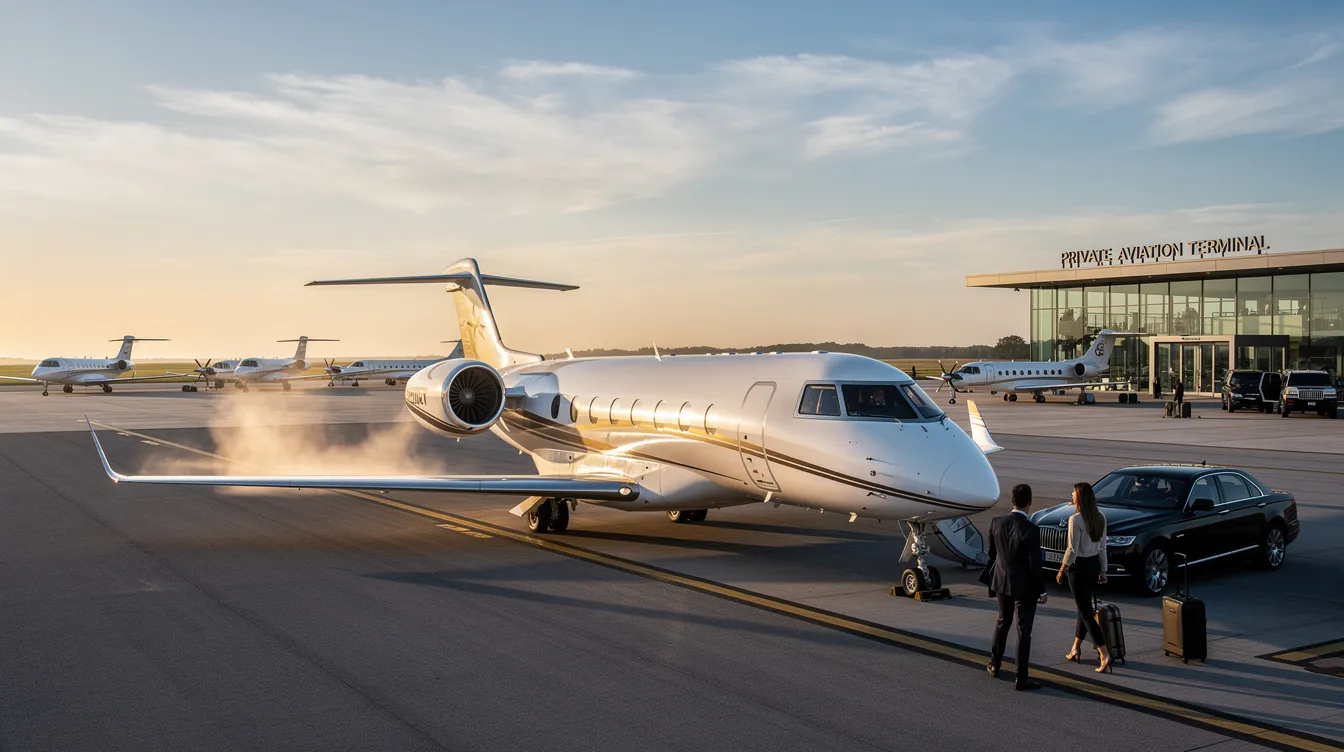 The image depicts a sleek private aircraft parked at a modern hangar, showcasing Cutter Aviation's commitment to full-service aviation in Phoenix, AZ. The background features a clear blue sky, emphasizing the company's long-standing presence in the southwestern United States and its dedication to providing outstanding aircraft sales and maintenance services.