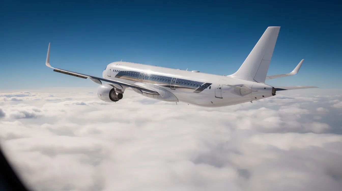 A commercial aircraft is soaring above fluffy white clouds against a backdrop of a clear blue sky, symbolizing the freedom of air travel. This image evokes the essence of flight tracking, as it represents the journey of an inbound flight from a departure airport, highlighting the significance of real-time flight status and tracking information for travelers.