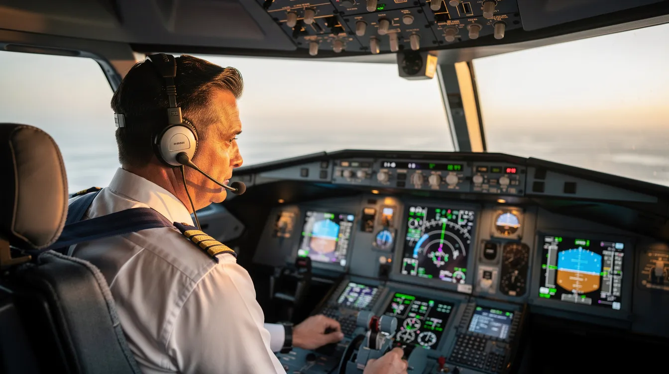 A professional pilot sits in the cockpit of an aircraft, intently reviewing flight instruments to ensure safe navigation. The scene reflects the commitment to aviation excellence, highlighting the critical aspects of aircraft management in the Caribbean region, particularly in areas like San Juan, Puerto Rico.