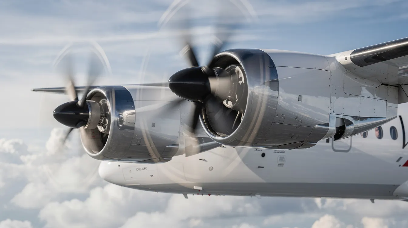 The image shows a close-up view of modern turboprop engines mounted on the wing of an ATR aircraft, highlighting their powerful design and advanced technology. These engines are known for their proven reliability and efficiency, making them popular choices for airlines operating passenger flights with strong demand for capacity and operational capabilities.
