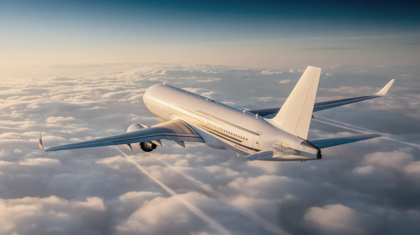 A modern widebody aircraft soars gracefully above a blanket of fluffy white clouds, showcasing the impressive engineering of major airlines like United Airlines and Delta Air Lines. This scene captures the essence of an airline career, where pilots navigate the skies, enjoying a unique position in the aviation industry.