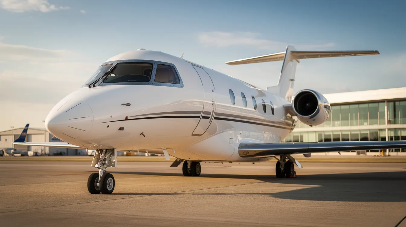 The image depicts a sleek private aviation jet, showcasing a modern fleet that includes models like the Cessna Citation and Embraer Phenom. This aircraft represents the high standards of safety and quality associated with Nicholas Air, a company dedicated to providing exceptional member experiences in private aviation.