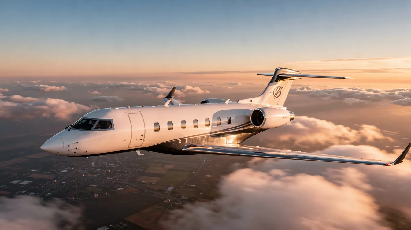 The image depicts a luxurious private jet parked on a tarmac, highlighting the elegance of private aviation. It symbolizes the convenience and personalized service associated with jet card membership, offering guaranteed access to various aircraft types for private air travel.