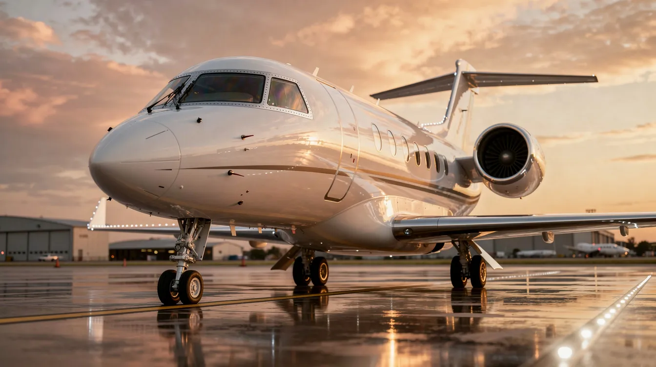 The image depicts a luxurious private jet terminal experience, featuring exclusive lounges and private meeting rooms designed for business executives and private jet travelers. Amenities such as dedicated customs services and valet parking enhance the convenience and privacy for passengers arriving at major international airports like Los Angeles International Airport and Teterboro Airport.