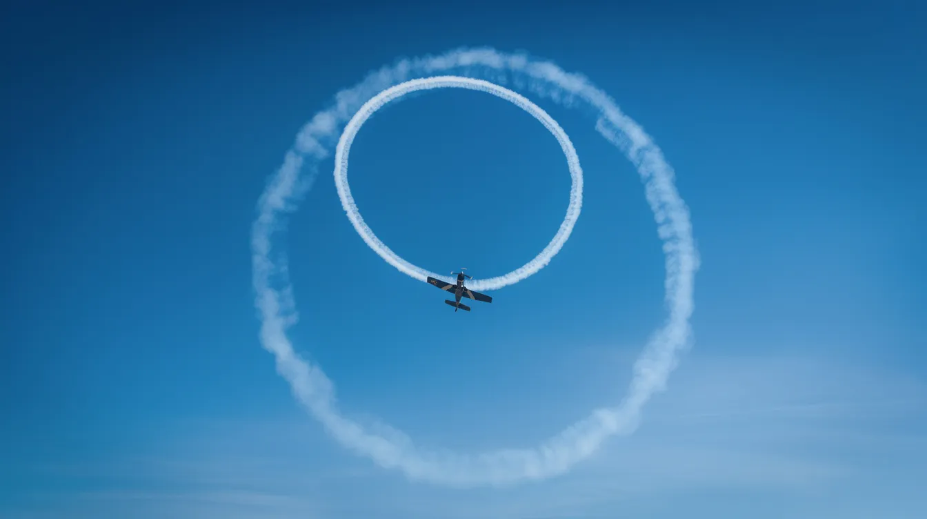 An aerobatic aircraft performs a graceful loop against a clear blue sky, showcasing its impressive wing span and maneuverability. This thrilling display highlights the aircraft's capabilities, often seen at events like the Stuart Air Show near Witham Field in Stuart, FL.