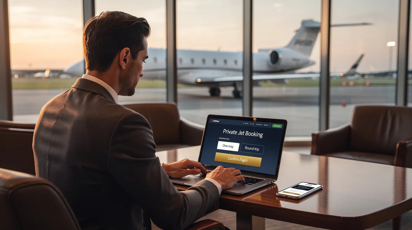 The image depicts a luxurious private jet on the tarmac, showcasing the sleek design and spacious cabin interior, ideal for both personal and business travel. This representation of fractional jet ownership highlights the benefits of private aviation, including guaranteed availability and competitive pricing for fractional owners.