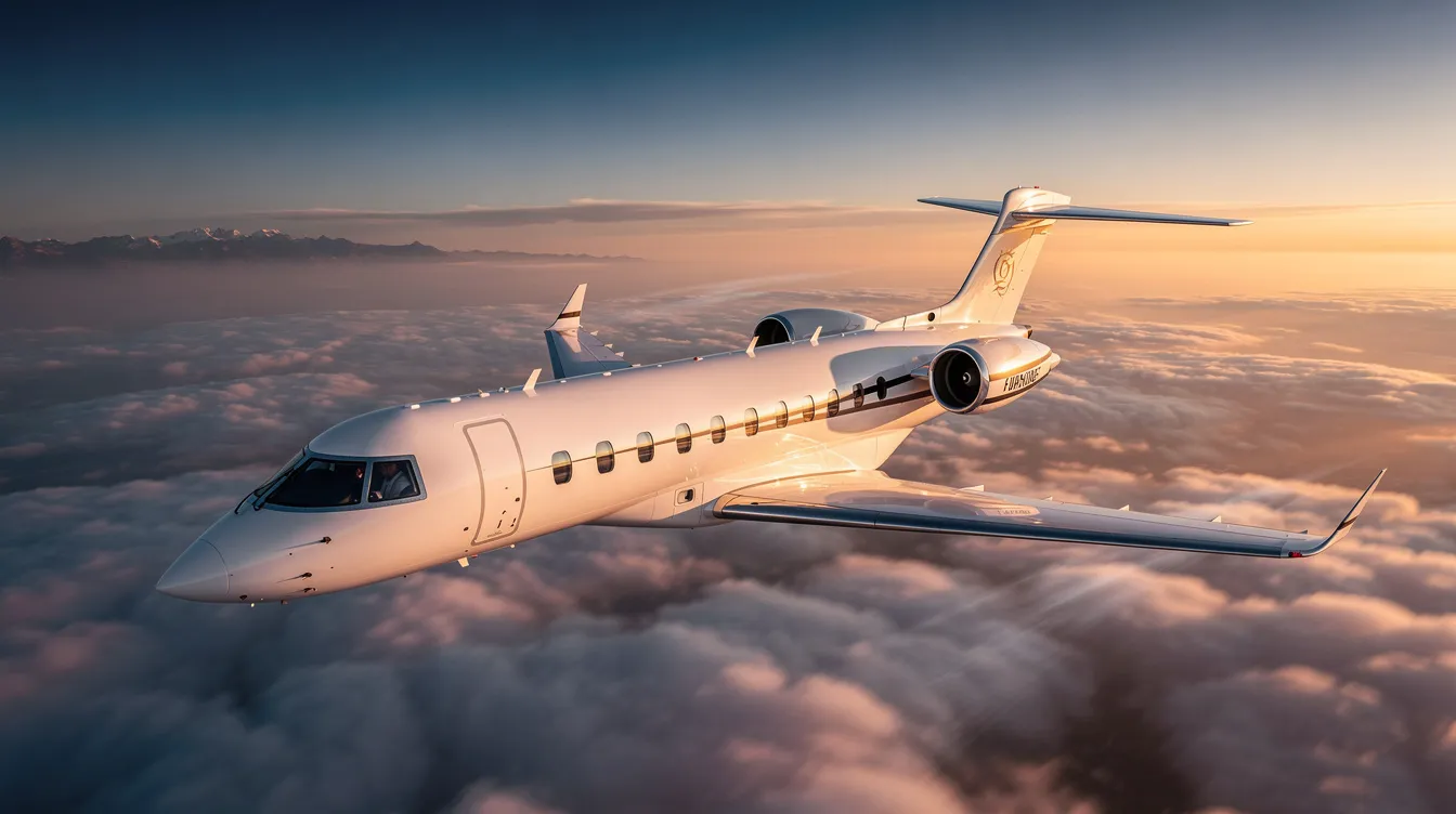 The image depicts a sleek private jet parked on a tarmac, symbolizing the luxury of private aviation and fractional jet ownership. It highlights the appeal of private jet travel for both personal and business needs, emphasizing the benefits of fractional jet ownership programs that offer guaranteed availability and reduced management burdens.