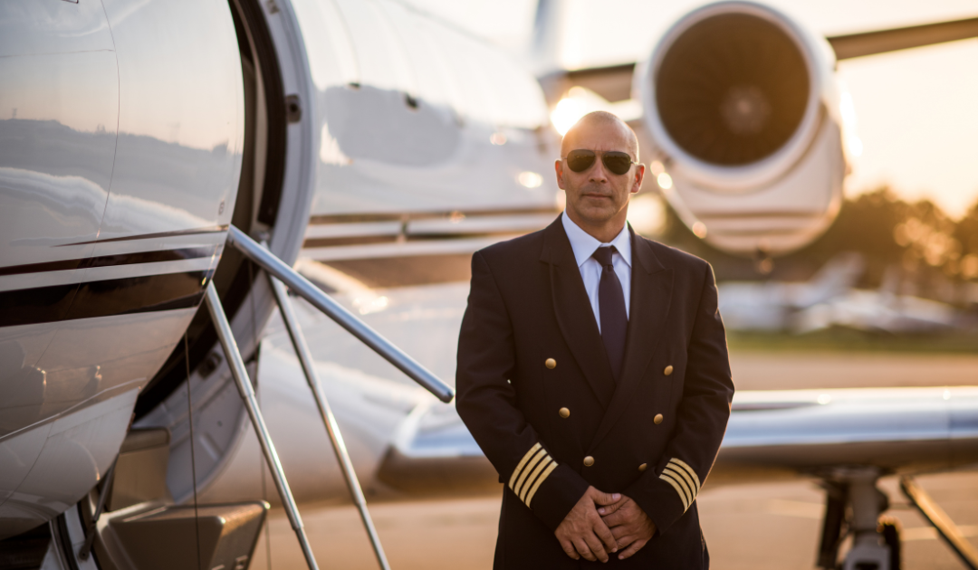 The image shows a sleek private jet parked on a tarmac with a pilot in the background, highlighting the luxury and convenience of fractional jet ownership programs.