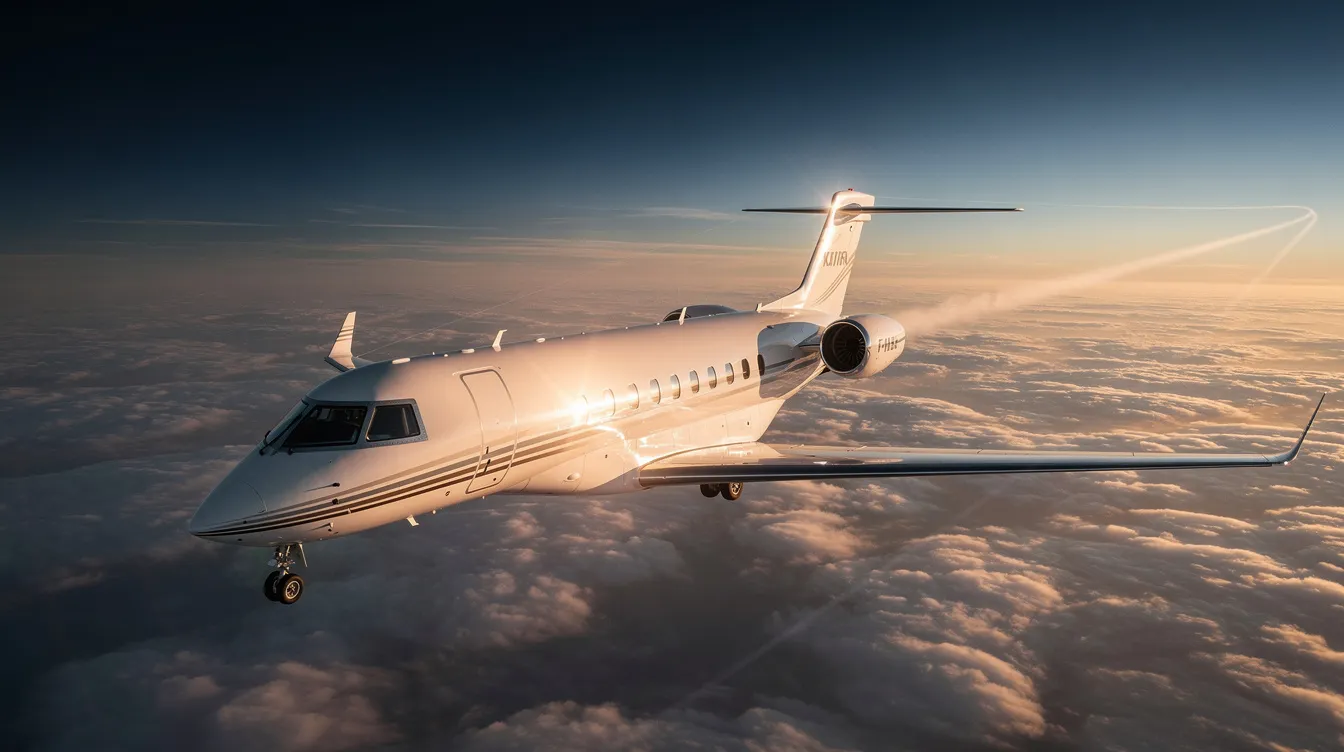 The image showcases a sleek private jet parked at a small airport, emphasizing the luxury and exclusivity of private jet travel. This aircraft represents the future of personalized travel experiences, offering seamless service and access to major cities without the hassle of crowded terminals.