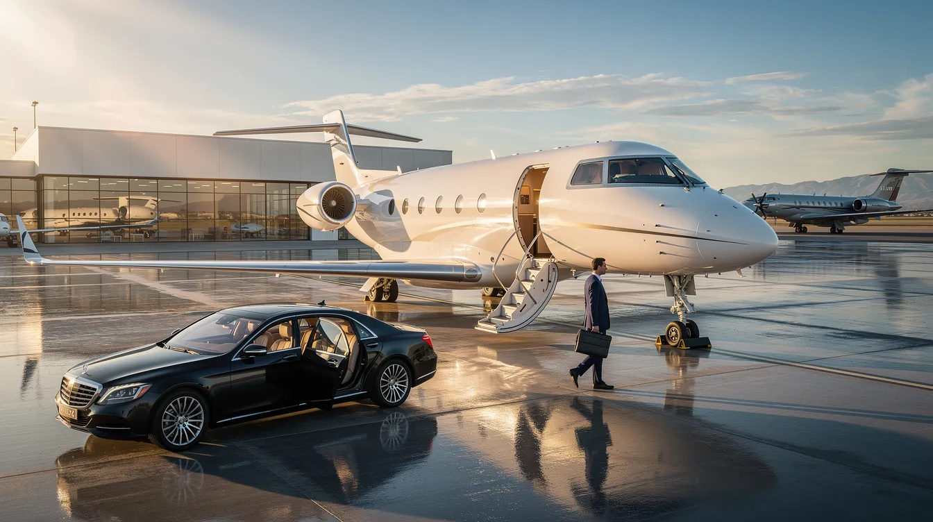 The image depicts a sleek Cessna Citation Encore, a small business jet known for its impressive fuel efficiency and upgraded systems, designed to comfortably accommodate up to eight passengers. The aircraft features a modern interior with redesigned fittings and is equipped for better ground tracking and faster climbs, making it ideal for private aviation.