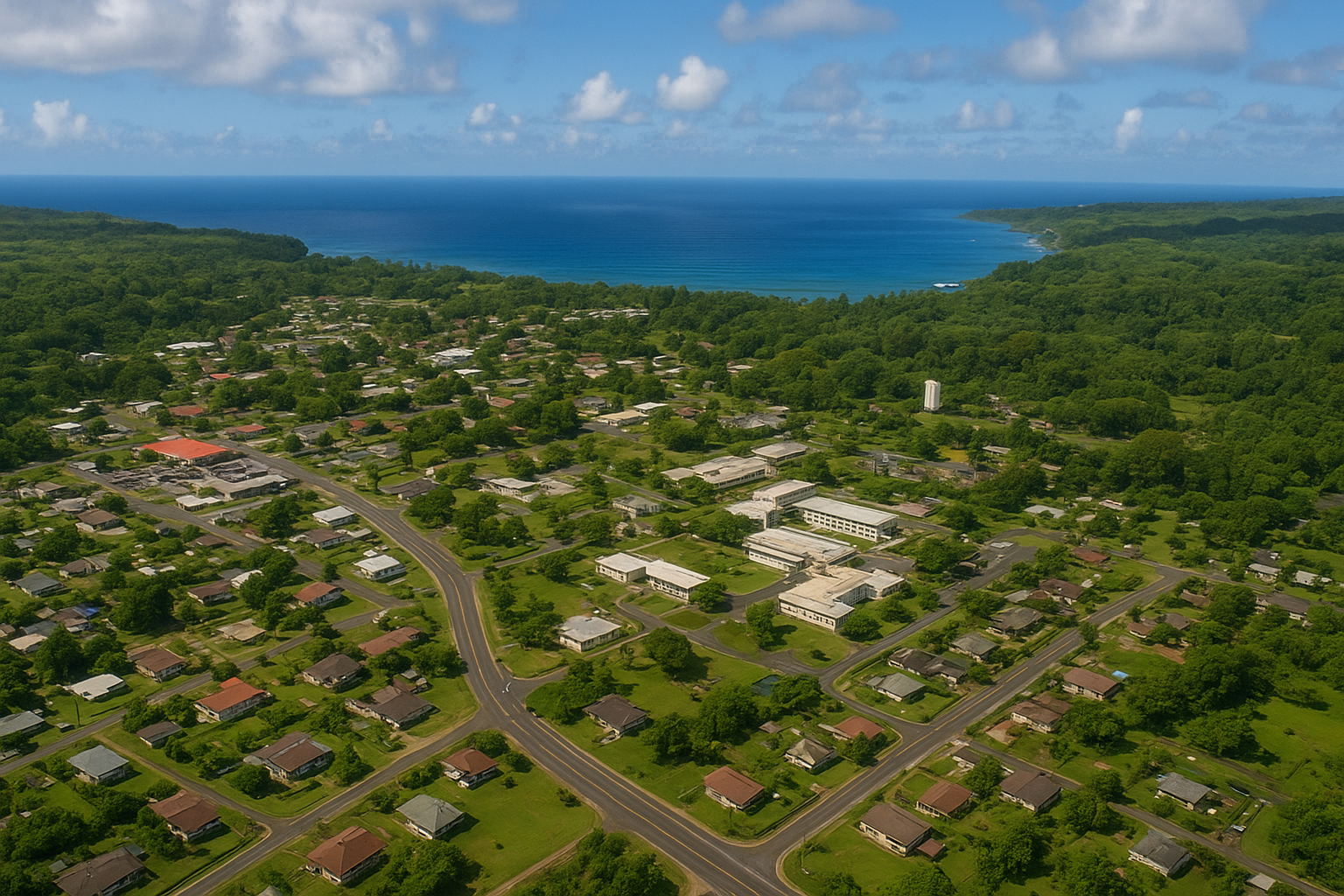 Aerial view over Pohnpei’s turquoise lagoon