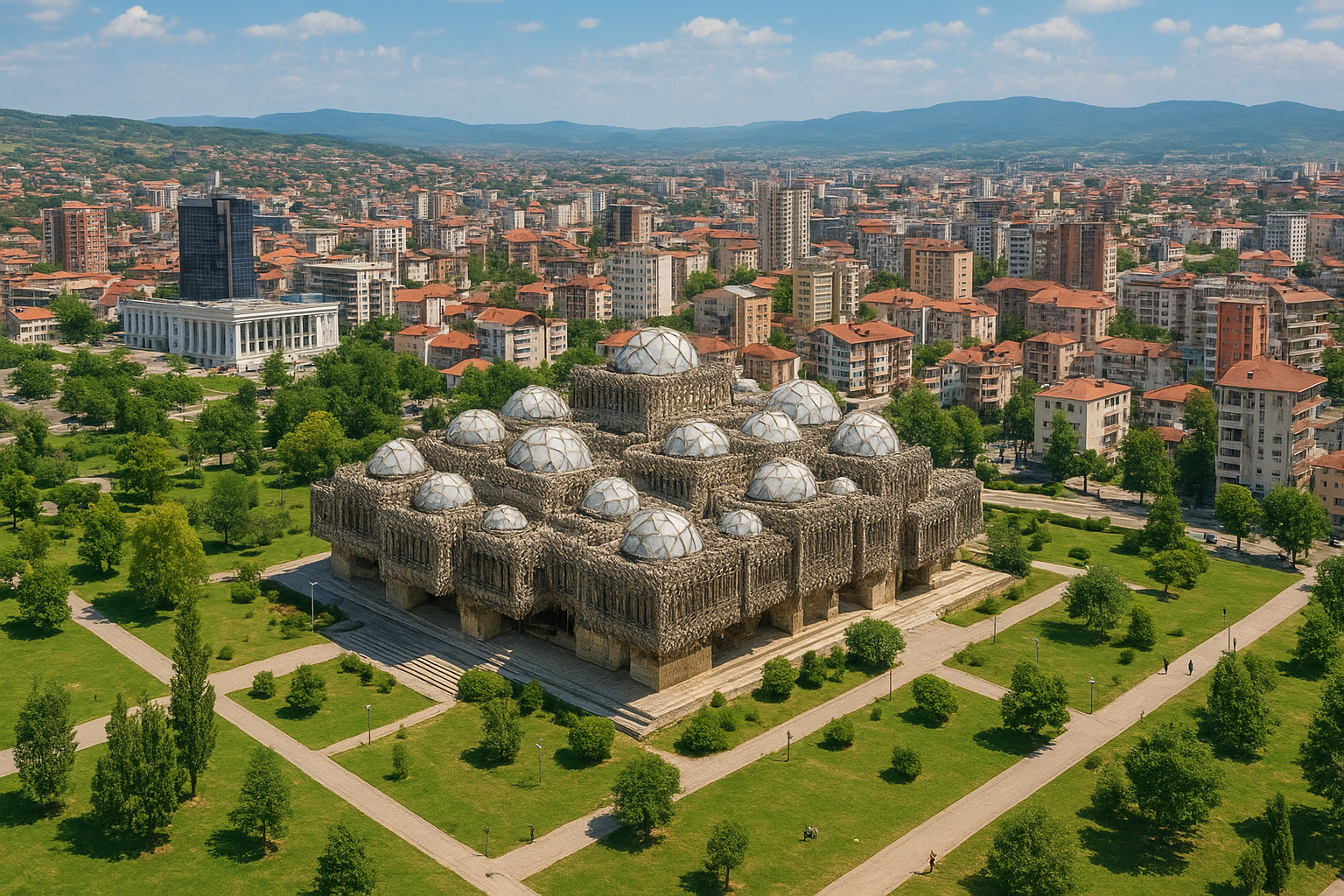 Aerial view of Pristina cityscape