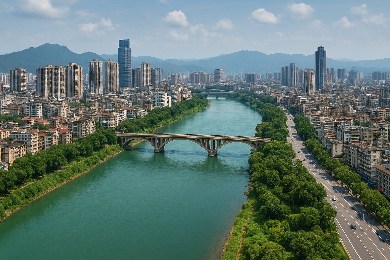Liuzhou river and skyline