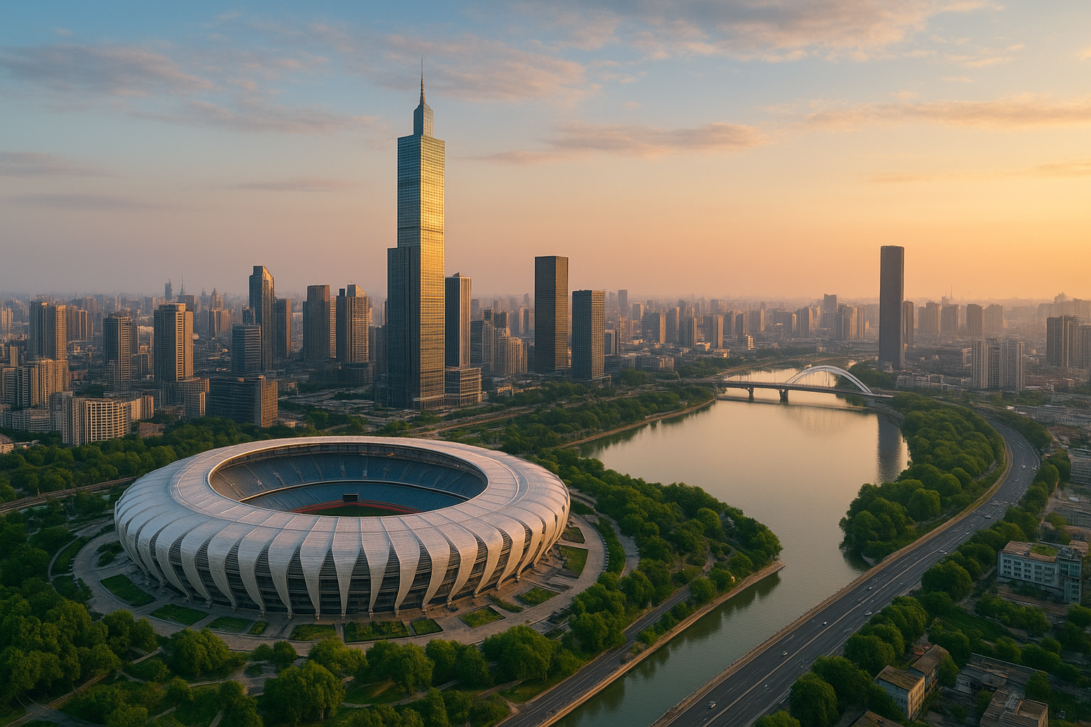 Aerial view approaching Zhengzhou