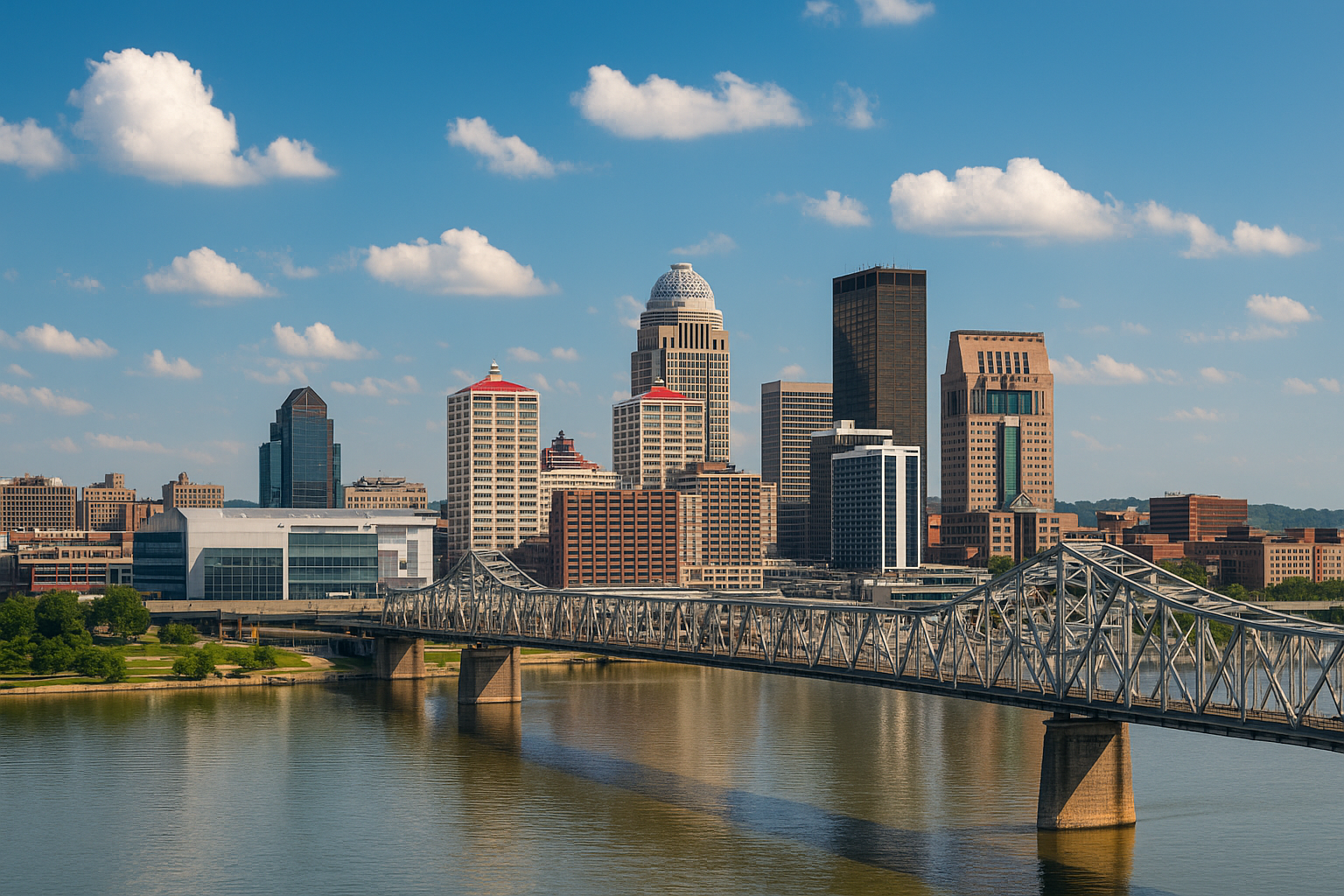 Private jet over downtown Nashville skyline