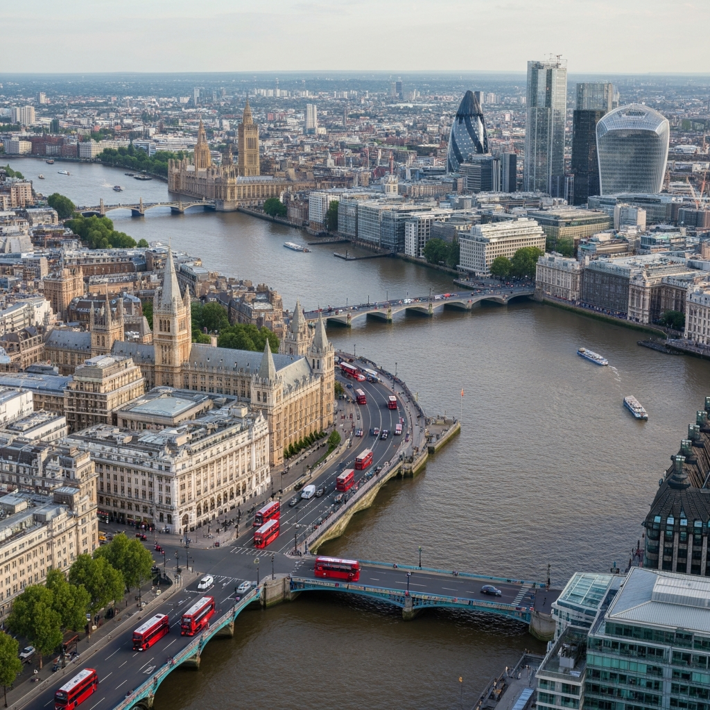 London cityscape with private jet