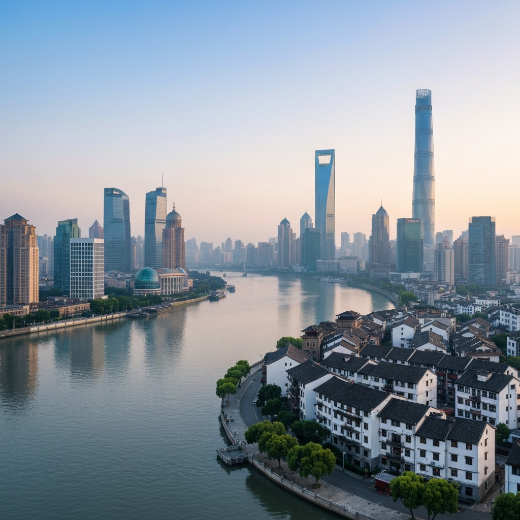 Shanghai skyline view from jet