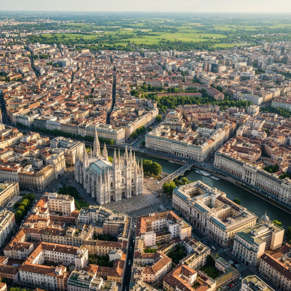 Milan skyline and private jet