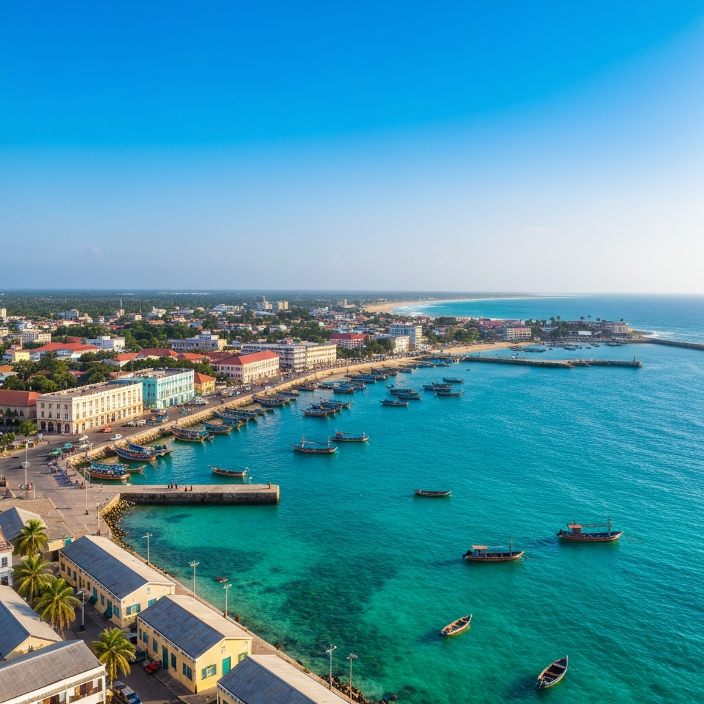 Aerial view of Dar es Salaam and Mombasa coastline