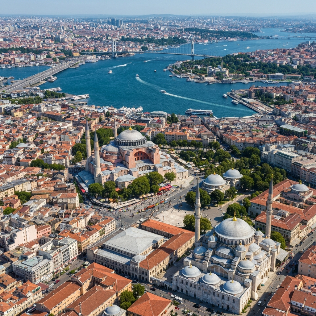 Aerial view of Istanbul approach