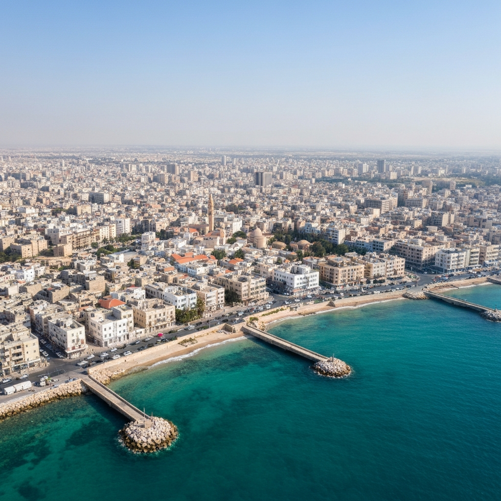 Tripoli cityscape with jet