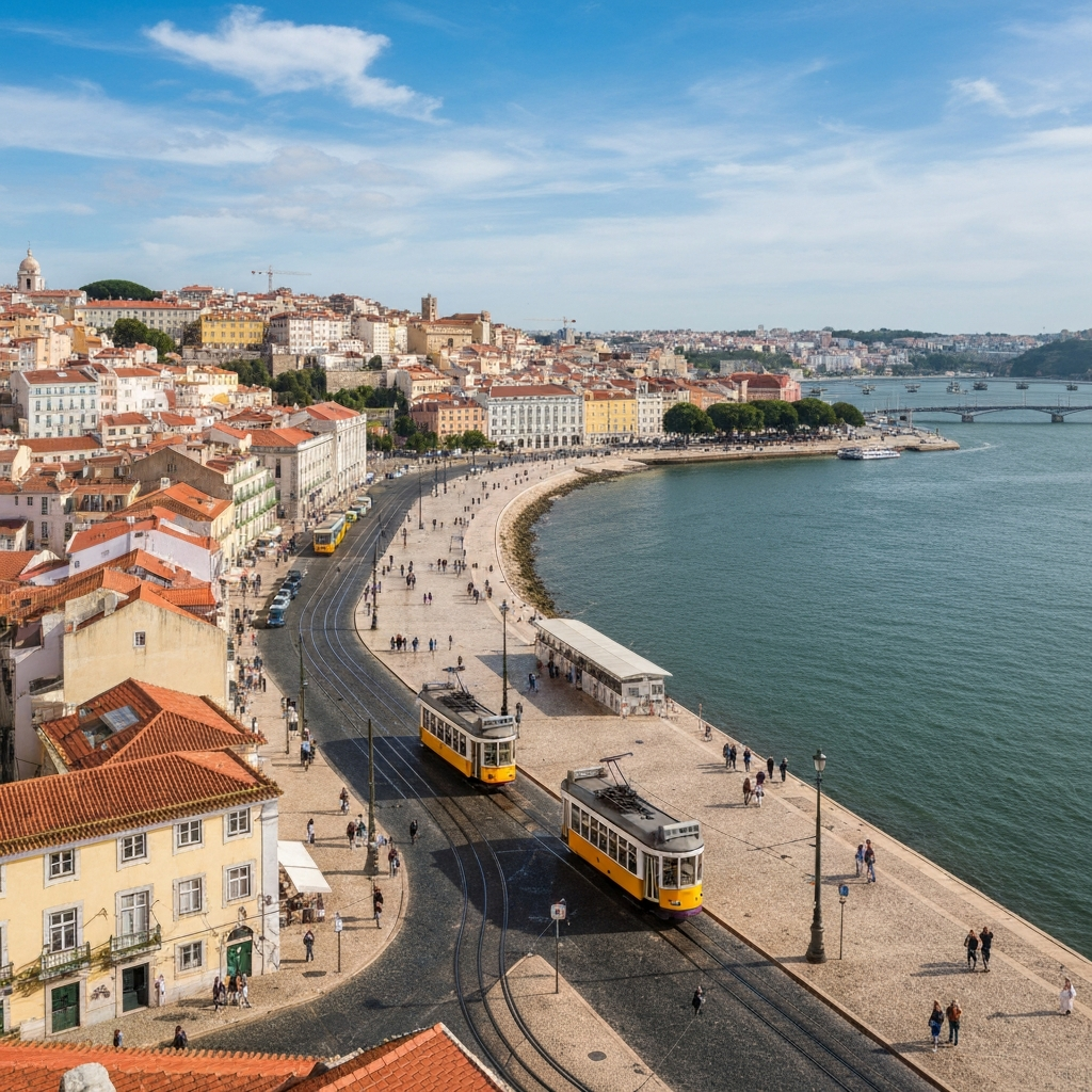 Lisbon cityscape and Tagus River