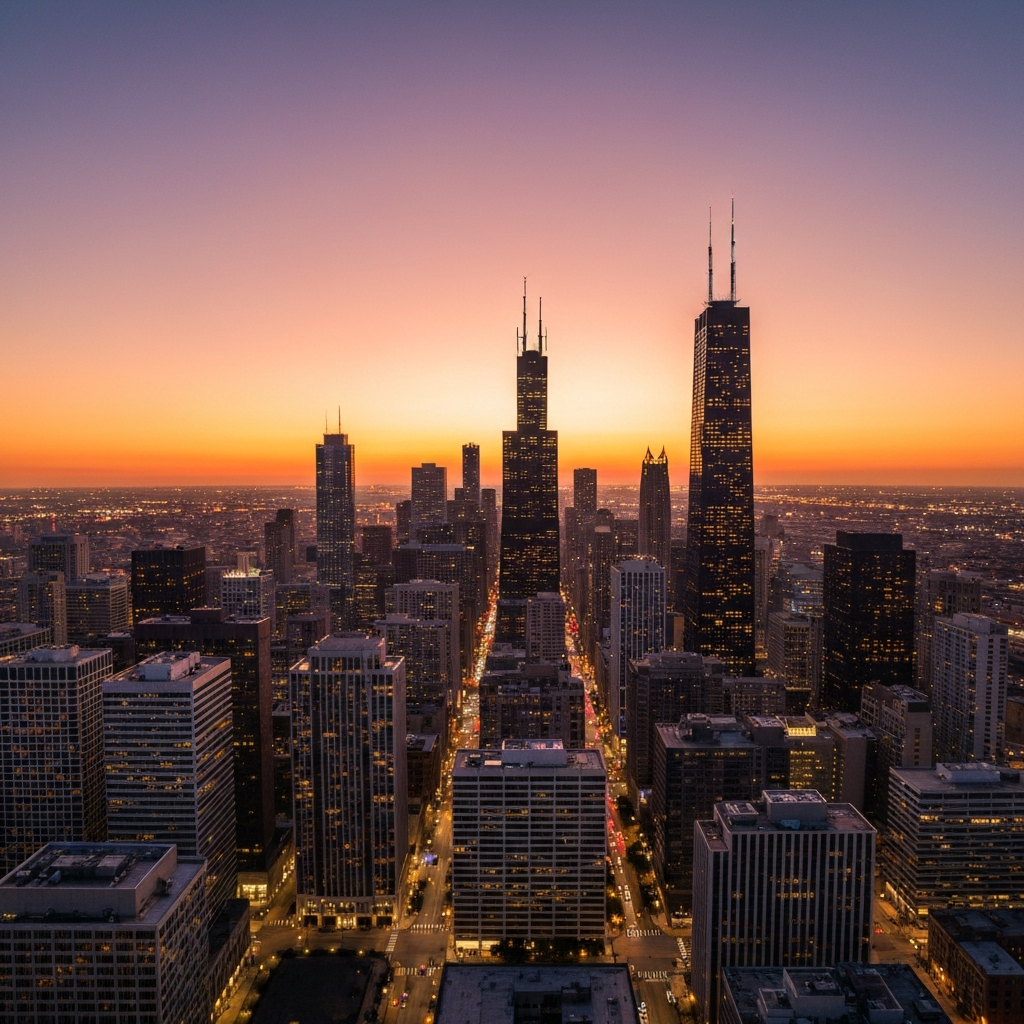 Chicago skyline from private jet