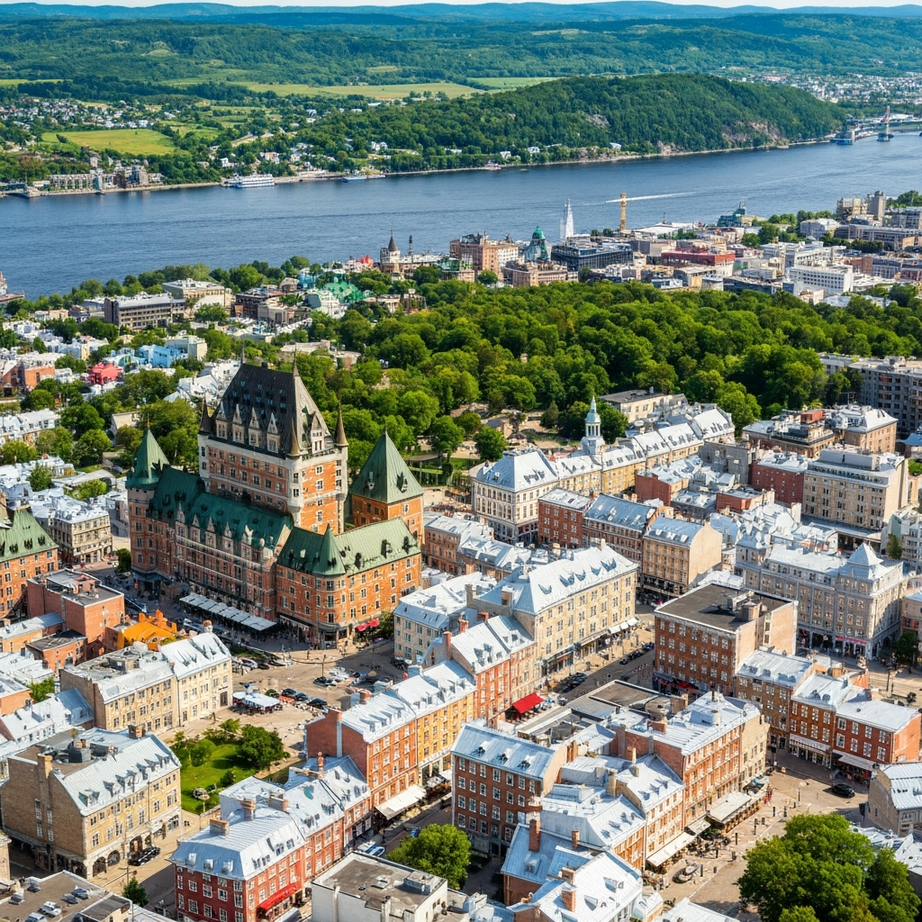 Aerial view of Quebec City and the St. Lawrence River