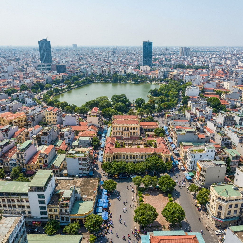 Aerial view over Hanoi