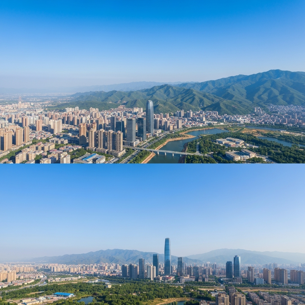 Baotou cityscape with private jet