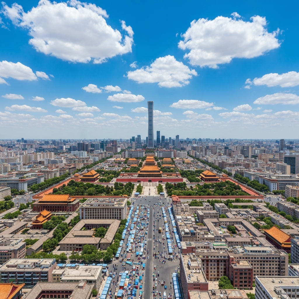 Beijing skyline private jet arrival